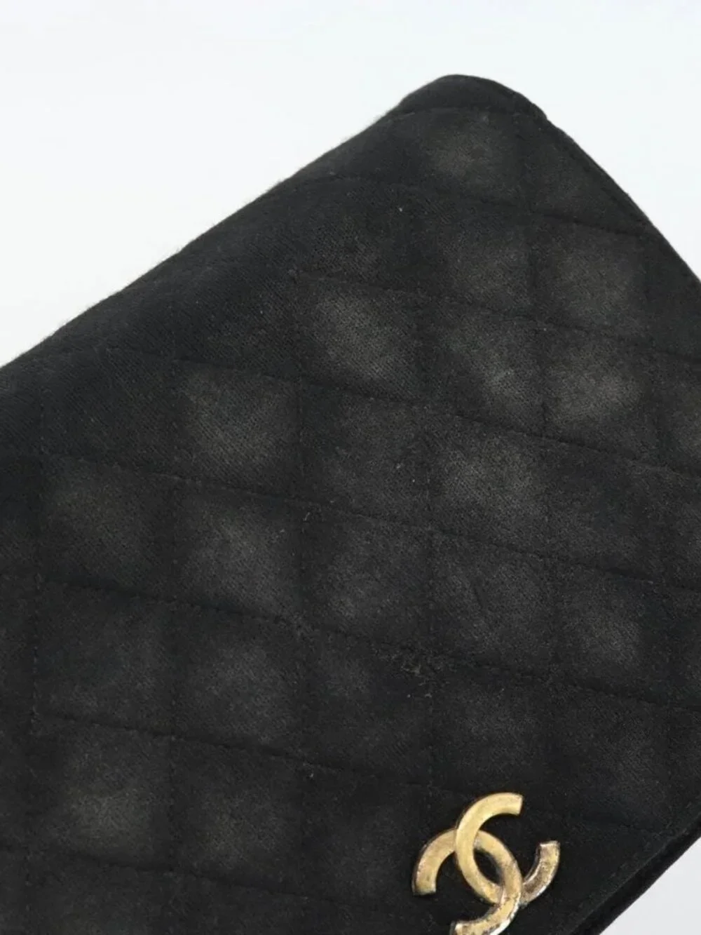 CHANEL Matelasse Chain Shoulder Bag Cotton Black Gold CC Auth bs34166